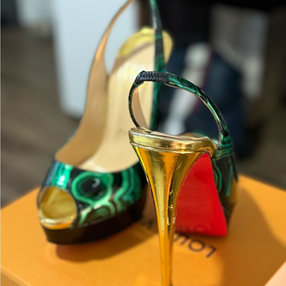 Christian Louboutin Green and Gold Heels